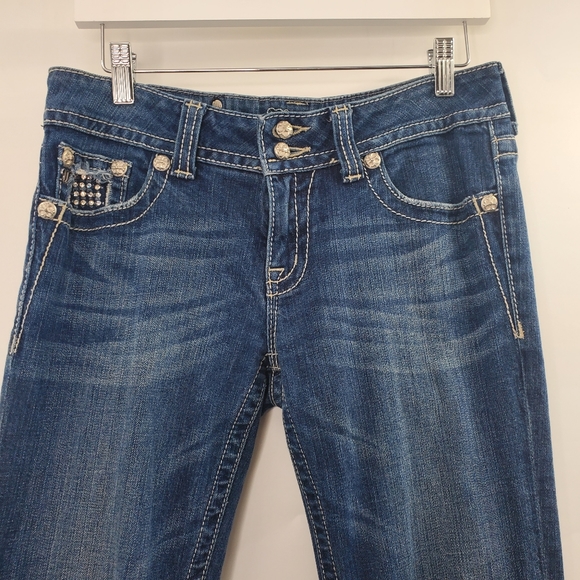 Miss Me Boot Embellished Bedazzled Back Pockets Blue Jeans - Picture 4 of 9